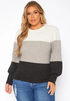 Plus Size Color Block Ribbed Knit Sweater