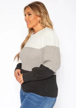 Plus Size Color Block Ribbed Knit Sweater -Asoph Fashion Shop 2019034 107 2