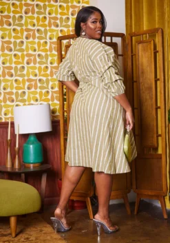 Plus Size Striped Pattern Wrap Mini Dress -Asoph Fashion Shop 2019045 151 3