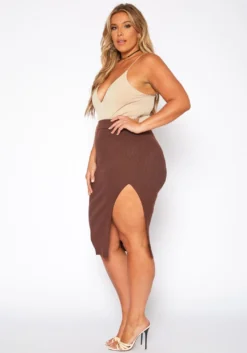 Plus Size High Waist Ribbed Midi Skirt -Asoph Fashion Shop 2019063 181 2