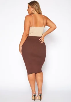 Plus Size High Waist Ribbed Midi Skirt -Asoph Fashion Shop 2019063 181 3