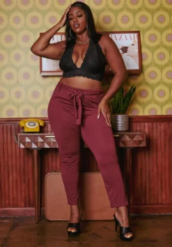 Plus Size High Waist Belted Pants