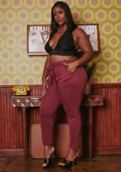 Plus Size High Waist Belted Pants -Asoph Fashion Shop 2019067 283 2