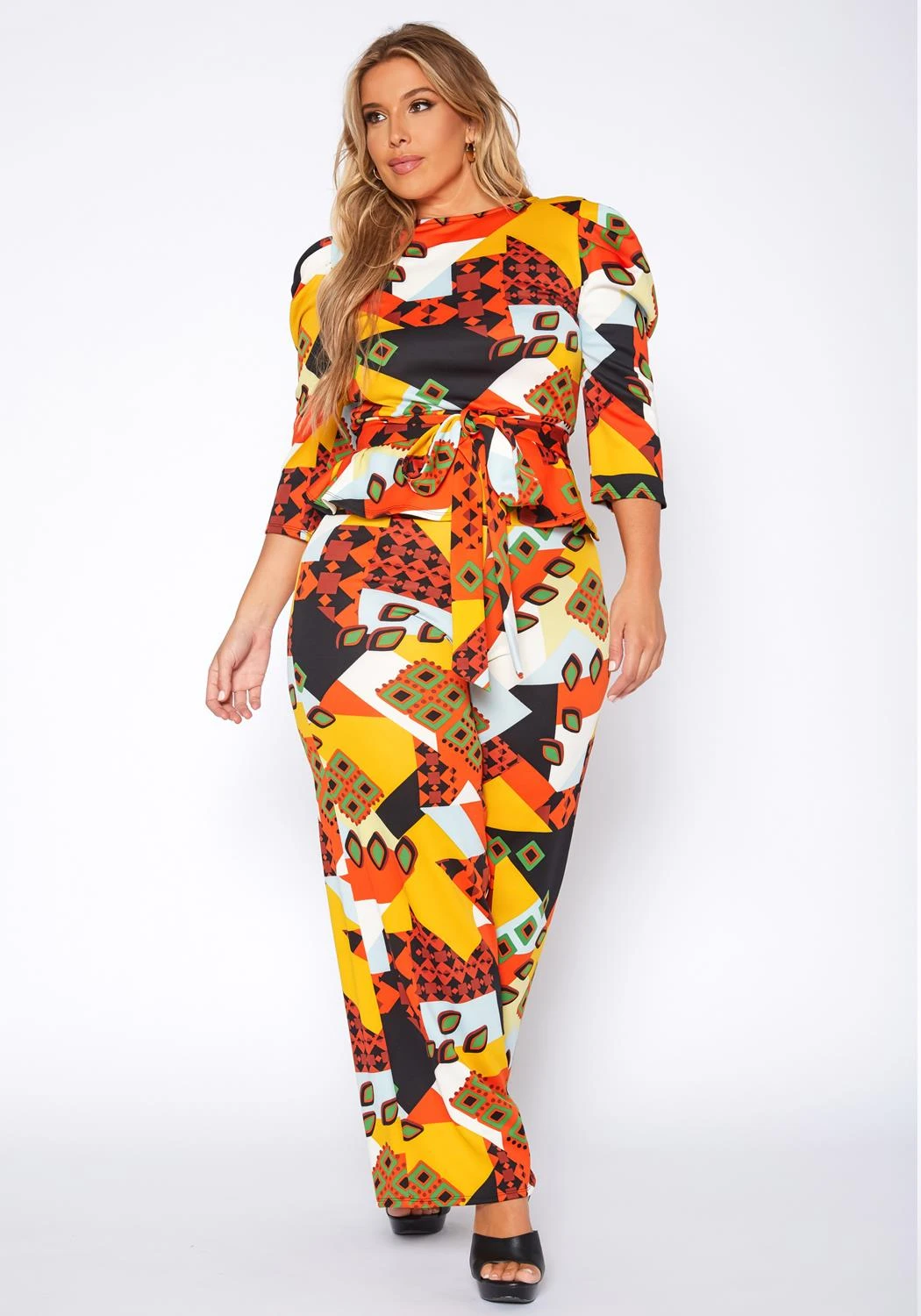 Plus Size Geometric Abstract Print Two Piece Set 1 Plus Size Geometric Abstract Print Two Piece Set