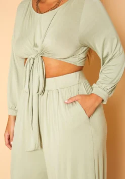 Plus Size Tie Front Crop Top & Pants Set -Asoph Fashion Shop 2019092 151 4