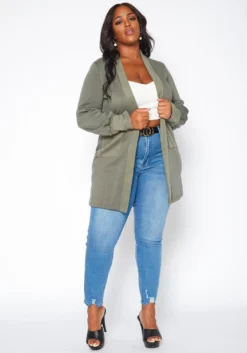 Plus Size Casual Open Front Long Cardigan