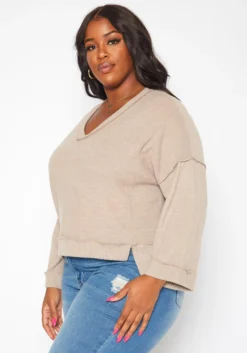 Plus Size Relaxed Fit V Neck Sweater -Asoph Fashion Shop 2019124 118 2
