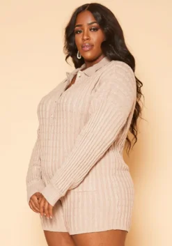 Plus Size Cable Knit Long Sleeve Romper -Asoph Fashion Shop 2019154 190 1