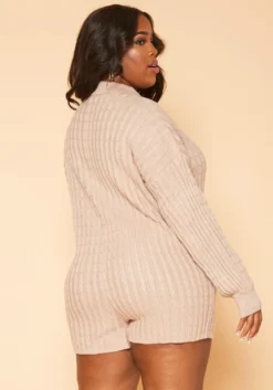 Plus Size Cable Knit Long Sleeve Romper -Asoph Fashion Shop 2019154 190 2