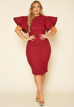 Plus Size Angel Sleeve Midi Dress