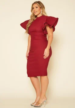 Plus Size Angel Sleeve Midi Dress -Asoph Fashion Shop 2019156 283 2