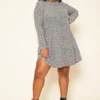 Plus Size Spotted Long Sleeve Flare Mini Dress