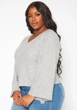Plus Size Relaxed Fit V Neck Open Back Sweater -Asoph Fashion Shop 2019181 107 2
