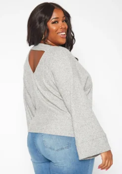 Plus Size Relaxed Fit V Neck Open Back Sweater -Asoph Fashion Shop 2019181 107 3