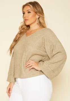 Plus Size Relaxed Fit V Neck Open Back Sweater -Asoph Fashion Shop 2019181 125 2