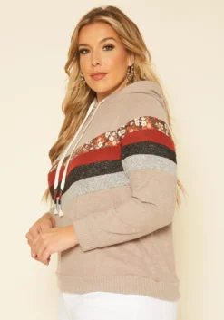 Plus Size Multi Striped Hooded Sweater -Asoph Fashion Shop 2019182 138 2