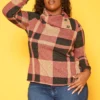 Plus Size Plaid Asymmetric Collar Sweater