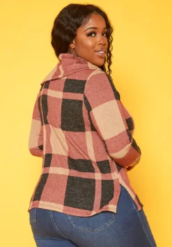 Plus Size Plaid Asymmetric Collar Sweater -Asoph Fashion Shop 2019183 128 3