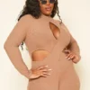 Plus Size Ribbed Knit Cut Out Romper