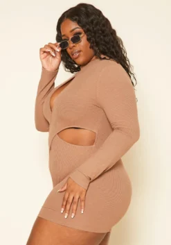 Plus Size Ribbed Knit Cut Out Romper -Asoph Fashion Shop 2019193 190 2