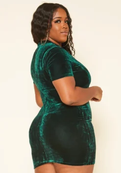 Plus Size Green Velvet Mini Dress -Asoph Fashion Shop 2019196 103 3
