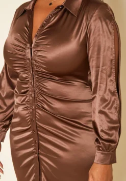 Plus Size Long Sleeve Collar Satin Mini Dress -Asoph Fashion Shop 2019200 190 4