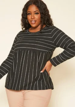 Plus Size Striped Print Flare Top