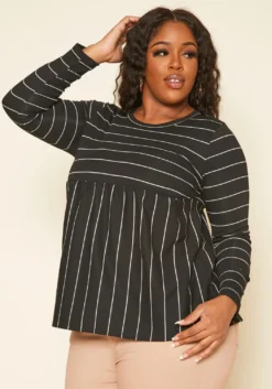 Plus Size Striped Print Flare Top -Asoph Fashion Shop 2019204 001 2