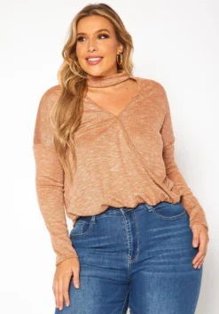 Plus Size Choker V Neck Sweater