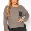 Plus Size Faux Leather Pocket Hem Sweater