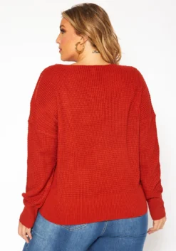 Plus Size Waffle Knit Zipper Hem Sweater -Asoph Fashion Shop 2019212 120 3