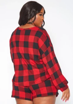 Plus Size Checker Plaid Lounge Two Piece Set -Asoph Fashion Shop 2019216 110 3