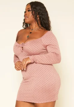 Plus Size Polka Dot Long Sleeve Mini Dress -Asoph Fashion Shop 2019224 186 2
