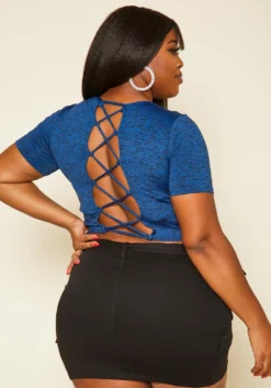 Plus Size Cross Lace Open Back Crop Top