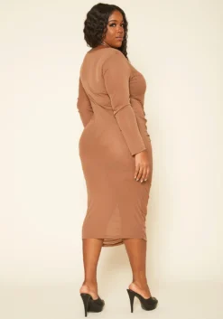 Plus Size Ruched Mesh Bodycon Midi Dress -Asoph Fashion Shop 2019227 142 3