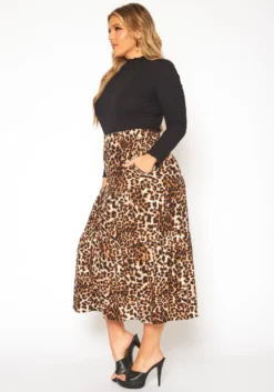 Plus Size Leopard Print Flare Maxi Skirt -Asoph Fashion Shop 2019260 106 2