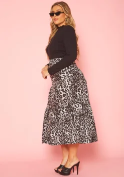 Plus Size Leopard Print Flare Maxi Skirt -Asoph Fashion Shop 2019260 107 2