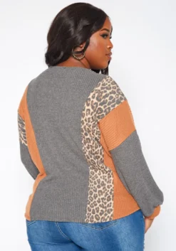 Plus Size Leopard Color Block Knit Sweater -Asoph Fashion Shop 2019263 128 3