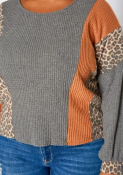 Plus Size Leopard Color Block Knit Sweater -Asoph Fashion Shop 2019263 128 4