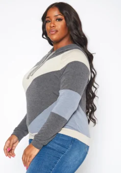 Plus Size Color Block Hooded Sweater -Asoph Fashion Shop 2019264 128 2