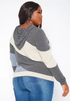 Plus Size Color Block Hooded Sweater -Asoph Fashion Shop 2019264 128 3