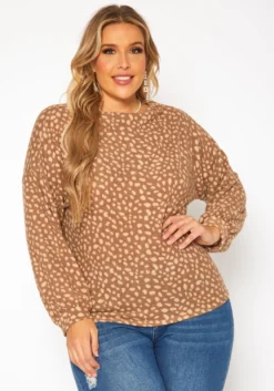 Plus Size Dotted Print Wide Neck Sweater