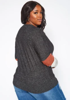Plus Size Color Block Long Sleeve Sweater -Asoph Fashion Shop 2019276 108 3