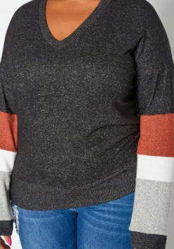 Plus Size Color Block Long Sleeve Sweater -Asoph Fashion Shop 2019276 108 4