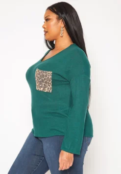 Plus Size Snakeskin Pocket Hem Long Sleeve Shirt -Asoph Fashion Shop 2019278 161 2