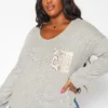 Plus Size Snakeskin Pocket Hem Long Sleeve Shirt