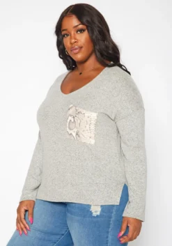 Plus Size Snakeskin Pocket Hem Long Sleeve Shirt -Asoph Fashion Shop 2019278 261 2