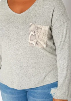 Plus Size Snakeskin Pocket Hem Long Sleeve Shirt -Asoph Fashion Shop 2019278 261 4