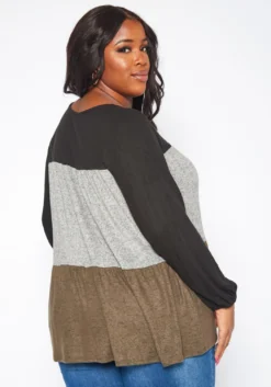 Plus Size Color Block Flare Shirt -Asoph Fashion Shop 2019279 128 3