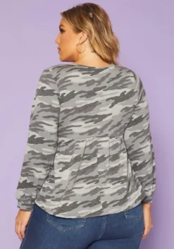 Plus Size Camo Print Long Sleeve Top -Asoph Fashion Shop 2019280 354 3